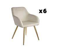 TECTAKE Chaise rembourrée aspect velours Lot de 6 crème/or