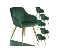 TECTAKE Chaise rembourrée aspect velours Lot de 6 vert foncé/or