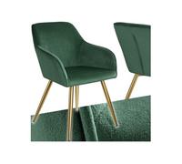 TECTAKE Chaise rembourrée aspect velours vert foncé/or