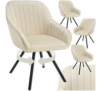 tectake® Chaise rembourrée Pivotante à 360°, Lot de 4, Aspect Velours | 58 x 58 x 82 cm, Dossier continu, Accoudoirs, Pieds en plastique antidérapants et réglables en hauteur, Max. 120 kg, Crème