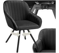 tectake® Chaise rembourrée Pivotante à 360°, Revêtement Aspect Velours | 58 x 58 x 82 cm, Dossier continu, Accoudoirs, Pieds en plastique antidérapants et réglables en hauteur, Max. 120 kg, Noir