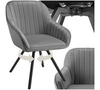 tectake® Chaise rembourrée Pivotante à 360°, Revêtement Aspect Velours | 58 x 58 x 82 cm, Dossier continu, Accoudoirs, Pieds en plastique antidérapants et réglables en hauteur, Max. 120 kg, Gris