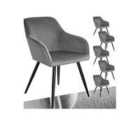 TECTAKE Chaise style scandinave rembourrée aspect velours Lot de 6 gris/noir