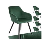 TECTAKE Chaise style scandinave rembourrée aspect velours Lot de 6 vert foncé/noir