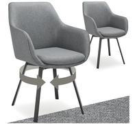 tectake® Chaises de Salle à Manger rembourrées, Lot de 2, Pivotantes à 360° | Dossier continu avec accoudoirs, 57x59x88 cm, Max. 120 kg, Mousse haute densité, Pieds en Acier, Patins antidérapants, Gris
