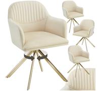 Chaise - TECTAKE - Lot de 4 fauteuils LONA pivotants avec rembourrage épais aspect velours 56 x 59 x 81 cm - Crème/Or