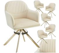 tectake® Chaises de Salle à Manger rembourrées, Lot de 6, Pivotantes à 360° | Dossier arrondi, Revêtement en Velours, 56 x 59 x 81 cm, Charge 120 kg, Pieds fins en Acier, Patins antidérapants, Crème/Doré