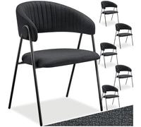 tectake® Chaises en Tissu rembourrées, Lot de 6, Dossier en Forme de C | Motif matelassé, Mousse haute densité, Pieds fins en Acier, 60 x 58 x 85 cm, Max. 150 kg, Patins antidérapants, Noir
