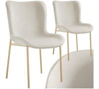 Chaise - TECTAKE - Lot de 2 fauteuils TESSA avec revêtement en tissu ergonomique et rembouré 54 x 62 x 90 cm - Blanc/Or