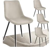 tectake® Chaises Salle à Manger rembourrées, Lot de 4, 48x59x82 cm, Velours | Assise ergonomique, Patins antidérapants en Plastique, Pieds évasés en Acier, Max. 120 kg, Aspect velours, Crème/Noir