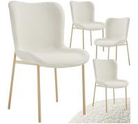 Chaise - TECTAKE - Lot de 4 fauteuils TESSA avec revêtement en tissu bouclé, ergonomique et rembouré, 54 x 62 x 90 cm - Blanc/Or