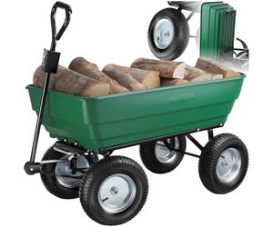 tectake® Chariot à roulettes Tout-Terrain Brouette Jardin 4 Roues avec Benne basculante Capacité Max. 125L Chariot à roulettes de Jardin Jardinage Charette pour Transport Sable, Bois