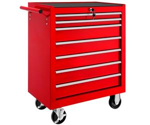 tectake® Chariot d'atelier Metallique Servante d'atelier Vide Trolley Professionnel 7 Tiroirs spacieux Verrouillables Chariot a Roulette pour Rangement Atelier Garage - Rouge
