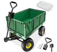 tectake® Chariot de Jardin, Capacité 550 kg/150 l, Parois rabattables | Pneus robustes, Bâche amovible, Poignée rembourrée, Grille de Rangement incluse, Utilisable comme remorque, Jardinage