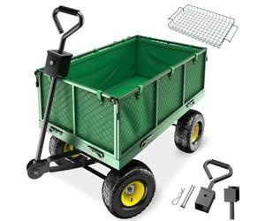 tectake® Chariot de Jardin, Capacité 550 kg/150 l, Parois rabattables | Pneus robustes, Bâche amovible, Poignée rembourrée, Grille de Rangement incluse, Utilisable comme remorque, Jardinage