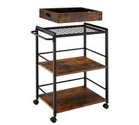 TecTake® Chariot de Service Style Industriel, Desserte à roulettes 65 x 41,5 x 87 cm, Chariot Cuisine avec Plateau Amovible, roulettes pivotantes à Frein, Meuble Cuisine, Meuble Rangement, Bois foncé
