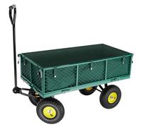 tectake® Chariot de Transport Chariot à roulettes de Jardin Remorque à Main Charrette à Bras Capacité 350kg avec Parois latéraux rabattables et Bâche pour Bois de chauffage Courses Plage Pêche Camping