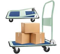 tectake® Chariot de transport plateforme à roulettes, Charge max. 150 kg, Chariot pliable Atelier Garage Magasin Demenagement, 2 Roues pivotantes et 2 fixes, Poignée Pliable par commande au pied, Vert