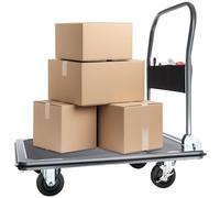 tectake® Chariot de Transport Plateforme à roulettes, Chariot Pliable Atelier Garage Magasin Demenagement, Charge Max. 300 kg, 2 Roues pivotantes et 2 Roues Fixes, Pliable par Commande au Pied, Noir