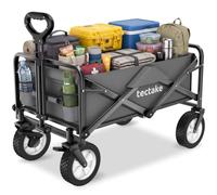 tectake® Chariot de Transport Pliable, Capacité 80kg/100l, Roues pivotantes | Poignée télescopique ergonomique, 2 freins, Insert en tissu amovible, 2 poches en filet, Sac de transport inclus, Gris