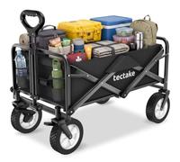tectake® Chariot de Transport Pliable, Capacité 80kg/100l, Roues pivotantes | Poignée télescopique ergonomique, 2 freins, Insert en tissu amovible, 2 poches en filet, Sac de transport inclus, Noir
