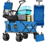 tectake® Chariot de Transport Pliable Tout-Terrain à Roulettes - Pour Jardin, Plage, Chien - Capacité Max. 80 kg - Avec Sac de Rangement - Pour Courses, Pêche, Camping, Festival