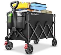 tectake® Chariot Pliable 120 L, Max. 80 kg, 45x88x95cm, Poignée télescopique avec mécanisme de rétraction, Chariot de Transport léger, Roues à Crampons Amovibles, 2 Freins, Tablette Amovible - Noir