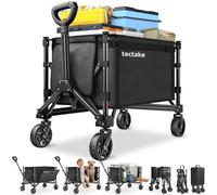 tectake® Chariot pliable multifonctions 120 L, Charge max 60 Kg, Chariot à roulettes, Poignée télescopique Roues amovibles, Idéal Camping, Plage, Jardin, Caddie, Courses, Demenagement, Festival, Pêche