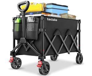tectake® Chariot pliable multifonctions 150 L, Charge max 100Kg, Chariot à roulettes, Poignée télescopique Roues amovibles, Idéal Camping, Plage, Jardin, Caddie, Courses, Demenagement, Festival, Pêche