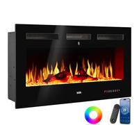 tectake® Cheminée électrique Murale 127 x 12 x 43 cm, 2 Niveaux de Chauffage 900 et 1800W, Cheminee Electrique Effet Flamme 3D, Télécommande, Application Mobile, Panneau Tactile, Cheminée Electrique