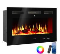tectake® Cheminée électrique Murale 91,5 x 12 x 43 cm, 2 Niveaux de Chauffage 900 et 1800W, Cheminee Electrique Effet Flamme 3D, Télécommande, Application Mobile, Panneau Tactile, Cheminée Electrique