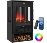 tectake® Cheminée électrique sur socle, 44 x 36 x 75 cm, 2 niveaux de chauffage 900 et 1800W, Cheminee electrique Effet flamme, Télécommande, application mobile et panneau tactile, Cheminée electrique