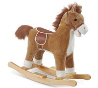tectake® Cheval à Bascule, à partir de 24 Mois, Cadre en Acier, Patins en Bois, Charge Max. 40 Kg, Cheval a Bascule avec Effets sonores, Revêtement en Peluche Moelleux, Jouet Enfant, Cadeau Enfant