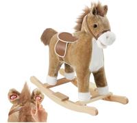 tectake® Cheval à Bascule, à partir de 24 Mois, Cadre en Acier, Patins en Bois, Charge Max. 40 Kg, Cheval a Bascule avec Effets sonores, Revêtement en Peluche Moelleux, Jouet Enfant, Cadeau Enfant