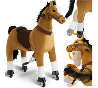 TECTAKE Cheval à bascule en peluche sur roulettes avec pédales et poignées antidérapantes - 34 x 89 x 100 cm