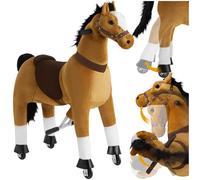 Tectake® Cheval à Bascule et à Roulettes - Poney Jouet et Cadeau pour Enfant 3-12 Ans (2 Tailles) - Animal à Bascule Avec Selle et Harnais - Porteur pour Maison et Extérieur