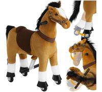 tectake® Cheval à bascule Cheval à roulettes Poney Jouet enfant Cadeau enfant 3 ans - 12 ans (2 tailles disponibles) Animal a bascule avec selle cheval & harnais Porteur enfant pour Maison & extérieur