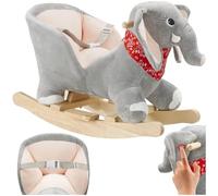 tectake® Cheval à Bascule Modèle Éléphant, à partir de 12 Mois, Ceinture de sécurité réglable, Charge Max. 40 Kg, Cheval a Bascule avec Effet sonore, Revêtement en Peluche, Jouet Enfant Cadeau Enfant