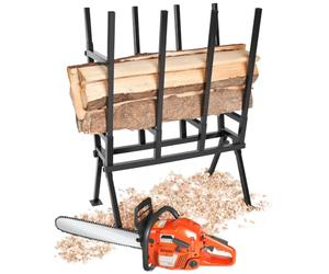 tectake® Chevalet de sciage pour Tronconneuse electrique et Scie, 76 x 53 x 102 cm, Coupe buche en acier, Chevalet coupe bois, Barre de blocage réglable, Résistant et Pliable, Capacité max. 400 kg