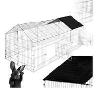 tectake® Clapier Lapin Exterieur Cage Cochon d'Inde Cage Lapin & Autres rongeurs 180 x 75 x 75 cm en Métal avec Parc XXL Sol sans Fond 2 Portes verrouillables & Protection Pare-Soleil Toit