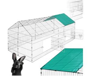 tectake® Clapier Lapin Exterieur Cage Cochon d'Inde Cage Lapin & Autres rongeurs 180 x 75 x 75 cm en Métal avec Parc XXL Sol sans Fond 2 Portes verrouillables & Protection Pare-Soleil Toit