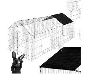 tectake® Clapier Lapin Exterieur Cage Cochon d'Inde Cage Lapin & Autres rongeurs 180 x 75 x 75 cm en Métal avec Parc XXL Sol sans Fond 2 Portes verrouillables & Protection Pare-Soleil Toit