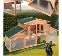 tectake® Clapier Lapin Exterieur Cage Lapin & Autres rongeurs Poulailler pour Poules en Bois imperméable avec Parc XXL au Sol sans Fond et 2 Tiroirs à déjection, 4 Portes verrouillables