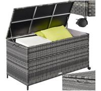 tectake® Coffre de jardin Exterieur, Coffre à Coussins 297 L en Aluminium Polyrotin 117 x 54 x 64 cm avec Roulettes, Couvercle Rabattable, Poignées pour Rangement des Outils de Jardin, Matelas, Jouets