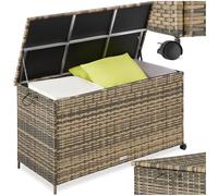 tectake® Coffre de rangement exterieur en rotin, 116 x 54 x 64 cm, Coffre de Jardin 253L, Structure en Aluminium, 2 Roulettes pivotantes, Frein de blocage, Meuble de rangement Jardin, Balcon, Terrasse