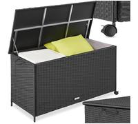 tectake® Coffre de rangement exterieur en rotin, 116 x 54 x 64 cm, Coffre de Jardin 253L, Structure en Aluminium, 2 Roulettes pivotantes, Frein de blocage, Meuble de rangement Jardin, Balcon, Terrasse