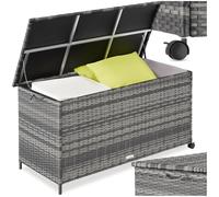 tectake® Coffre de rangement exterieur en rotin, 116 x 54 x 64 cm, Coffre de Jardin 253L, Structure en Aluminium, 2 Roulettes pivotantes, Frein de blocage, Meuble de rangement Jardin, Balcon, Terrasse