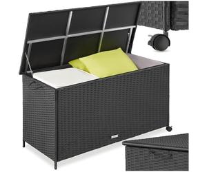tectake® Coffre de rangement exterieur en rotin, 116 x 54 x 64 cm, Coffre de Jardin 253L, Structure en Aluminium, 2 Roulettes pivotantes, Frein de blocage, Meuble de rangement Jardin, Balcon, Terrasse