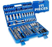 tectake® Coffret de Douilles et 3 Clés à Cliquet 1/4"-3/8"-1/2", 171 Pièces | Mallette outils complète, Douilles et Embouts Torx, Torx Security, PH, PZ, à Fente et Allen, En Acier au chrome-vanadium