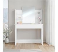 tectake® Coiffeuse 100 x 40 x 139,5 cm, Miroir 49 x 64 cm, Large Tiroir avec 3 compartiments, 4 Étagères, Coiffeuse avec miroir, Table de maquillage Meuble chambre adulte Deco chambre ado fille, Blanc